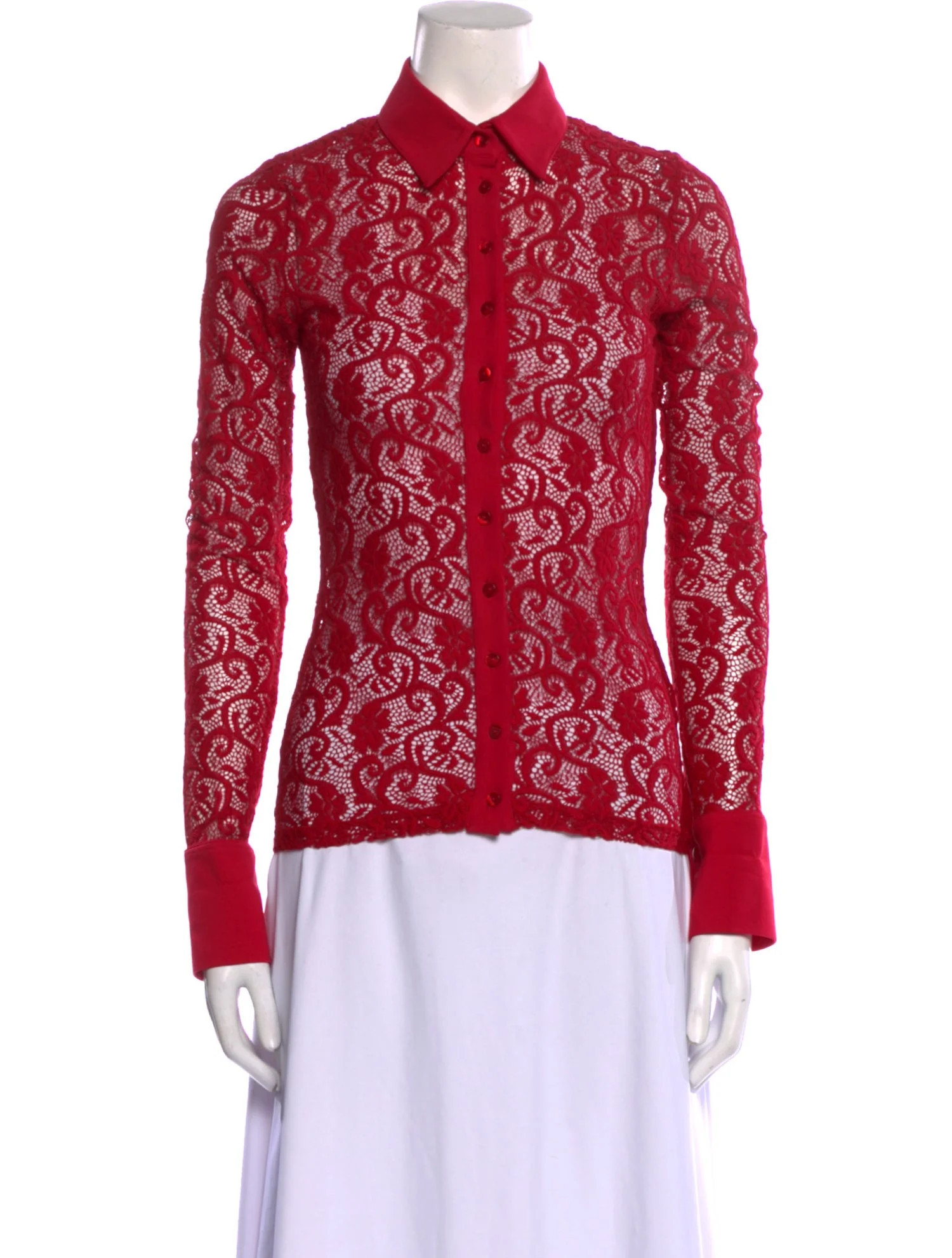 Lace Pattern Long Sleeve Button-Up Top | The RealReal