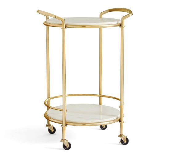 Monique Lhuillier 22.5" Round Marble Bar Cart | Pottery Barn (US)