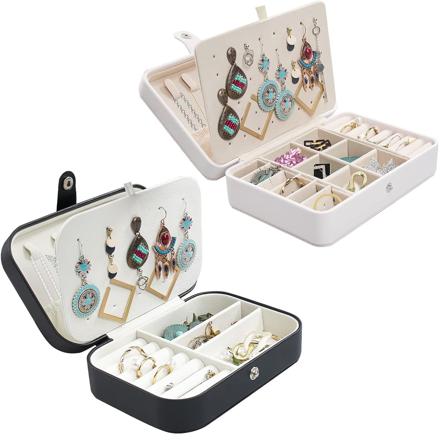 2Pcs Jewellery Box Organizer, SMFANLIN Small Travel PU Leather Jewelry Storage Case with Earrings... | Amazon (US)