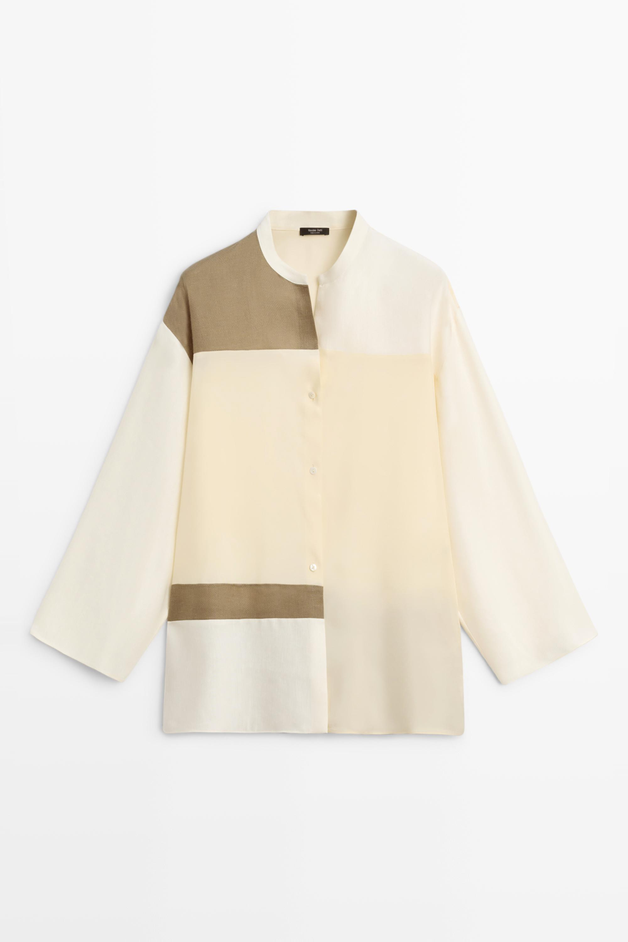 Patchwork stand collar flowing shirt | Massimo Dutti UK