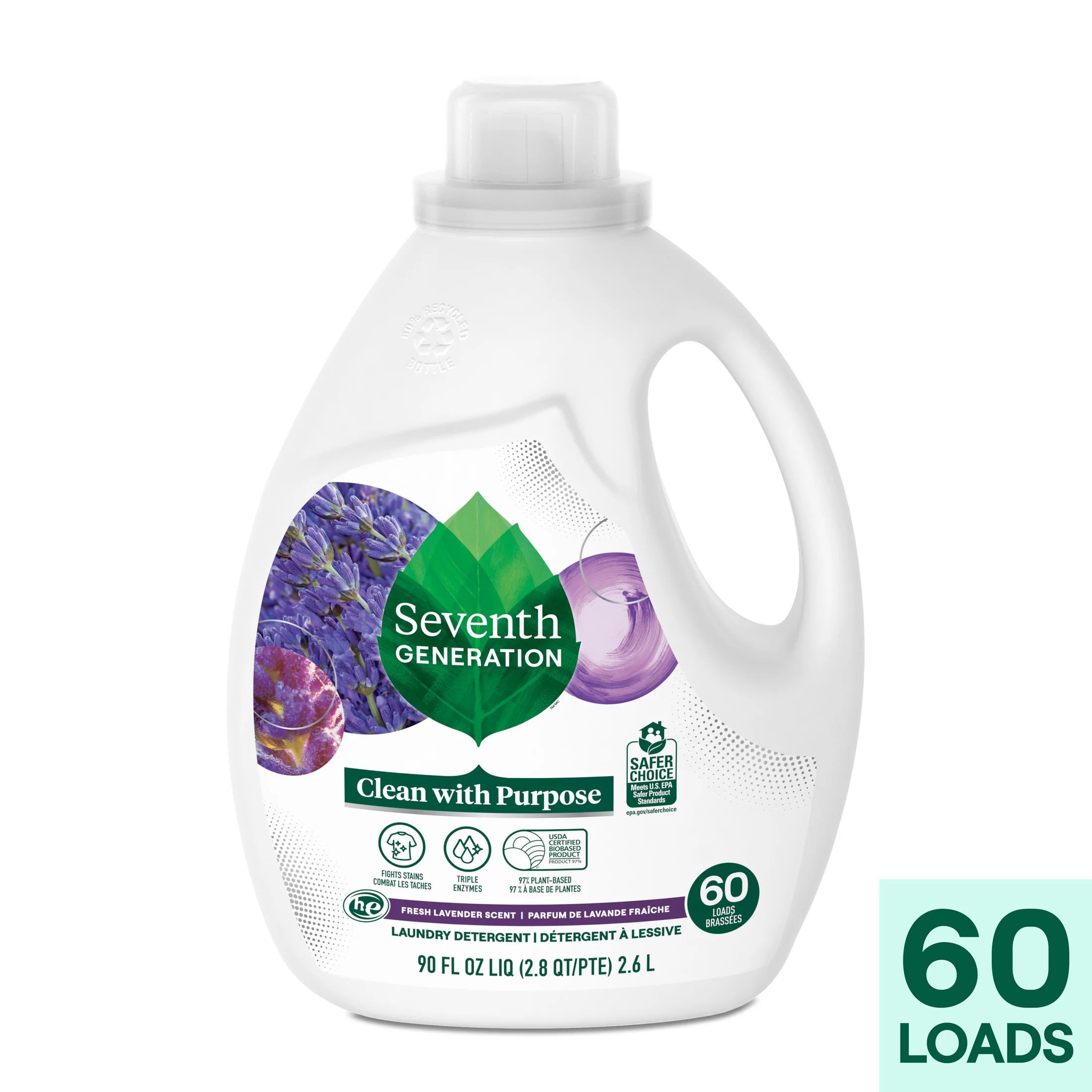 Seventh Generation Liquid Laundry Detergent Biodegradable Lavender Washing Detergent 90 oz | Walmart (US)