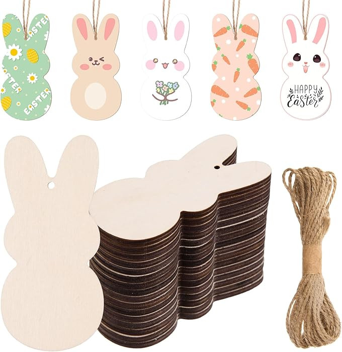 AWIZOM 60 Pcs Unfinished Easter Bunny Wooden Ornaments Wooden Bunny Cutouts to Paint Blank Wood R... | Amazon (US)