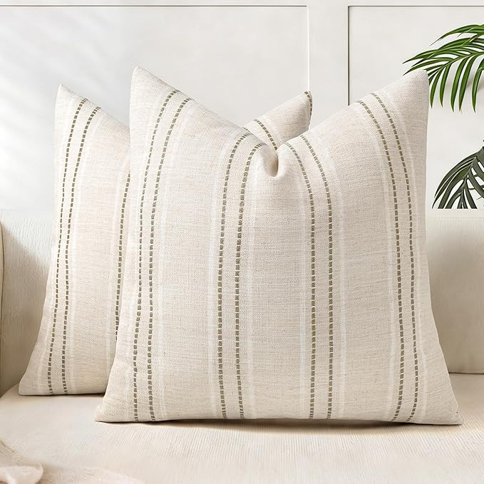 AELS 16x16 Decorative Farmhouse Linen Blend Throw Pillow Covers, Boho Textured Pillow Case, Set o... | Amazon (US)