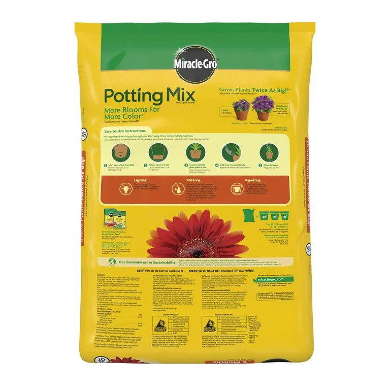 Miracle-Gro Potting Mix, For Indoor or Outdoor Potted Plants, Flowers, Shrubs, 25 qt. | Walmart (US)