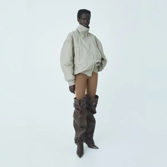 H&M STUDIO COLLECTION PADDED BOMBER JACKET IN LIGHT KHAKI GREEN Sz MEDIUM (NWT) | Poshmark