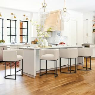 26 in.Cream and Black Low Back Bar Stool with Metal Frame Counter Height Linen Fabric Counter Sto... | The Home Depot