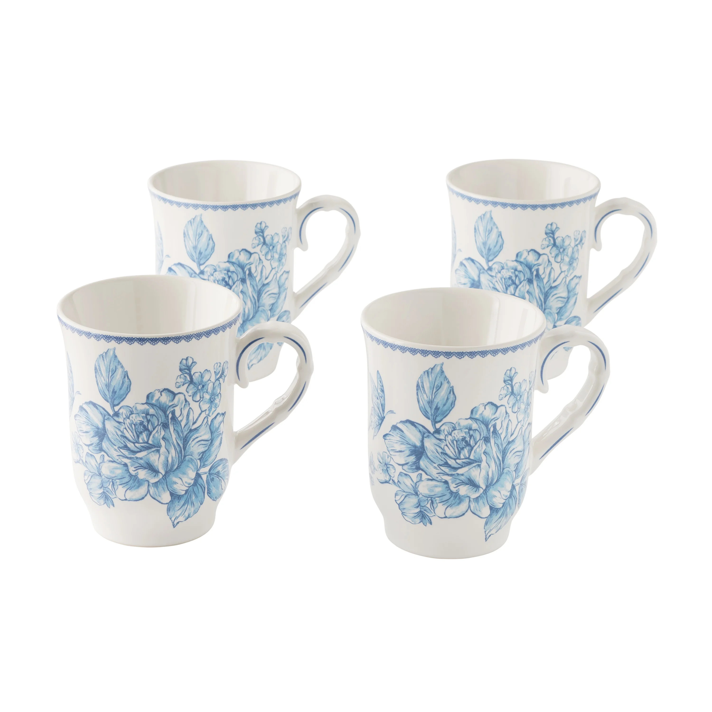 The Pioneer Woman Agatha 12-Ounce Stoneware Mugs, Blue, Set of 4 | Walmart (US)