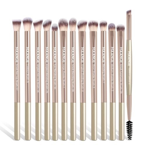 MAANGE 13 Pcs Makeup Brushes with Bag, Multi-functional Eye Makeup Brush Set Professional Blending Eyeshadow Concealer Eyebrows Eyeliner (Gold) | Amazon (US)