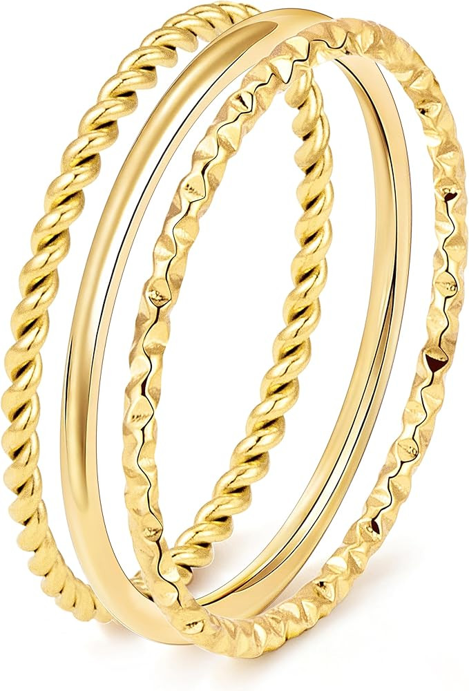 Gold Rings for Women Non Tarnish, Dainty 14K Gold Plated Stackable Thin Thumb Ring Set Trendy Pin... | Amazon (US)