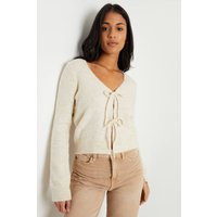 Womens Tie Front V Neck Knitted Cardigan - White - 14 | NastyGal UK