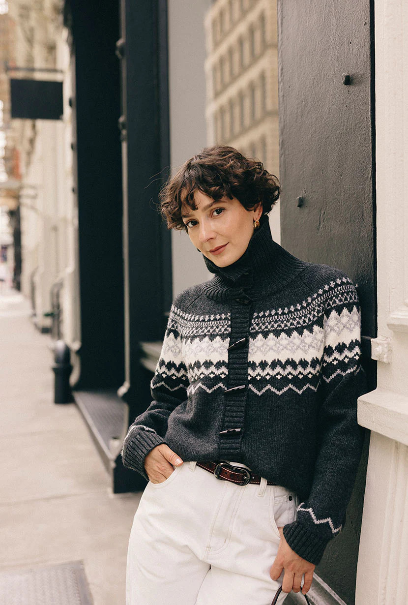 Cohen Fair Isle Wool Cardigan - Charcoal | Petite Studio NYC