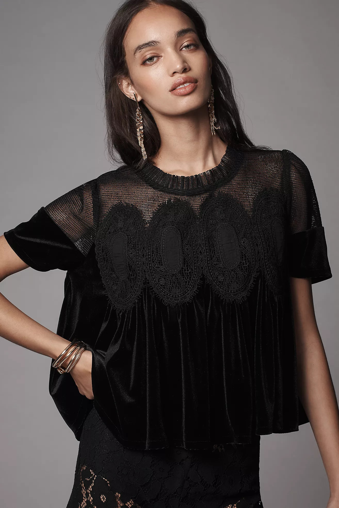 En Elly Velvet Scallop Top | Anthropologie (US)