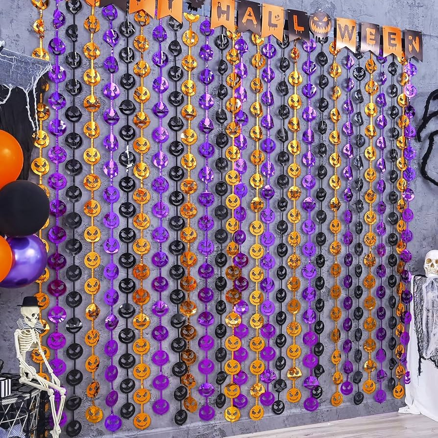 Halloween Party Decorations, 2 Pack Nightmare Jack Orange Purple Black Skeleton Skull Foil Fringe... | Amazon (US)