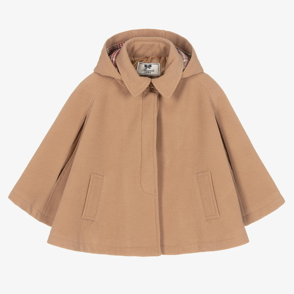 Girls Beige Hooded Felted Cape | Childrensalon