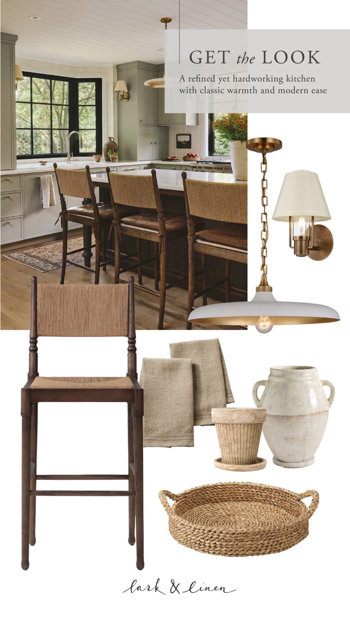 A curated mix of woven and wood stools, wicker trays, transitional lighting (pendants + sconces), soft linen napkins, and timeless vases… everything you need to recreate this layered, lived-in kitchen look.


#LTKHome