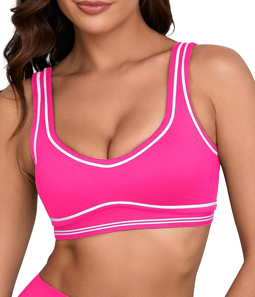 Move With You Women Sweetheart Padded Sports Bra- Workout Fitness Square Neck Low Back Yoga Bra | Amazon (US)