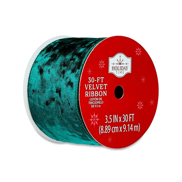 Green Velvet Christmas Ribbon, 3.5 in x 30 ft, by Holiday Time | Walmart (US)