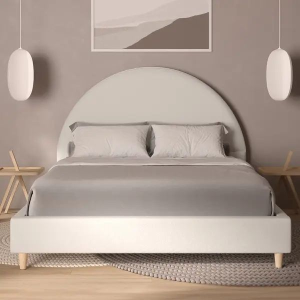 Mila Boucle Arch Shape Platform Queen Size Bed, Round Headboard | Bed Bath & Beyond