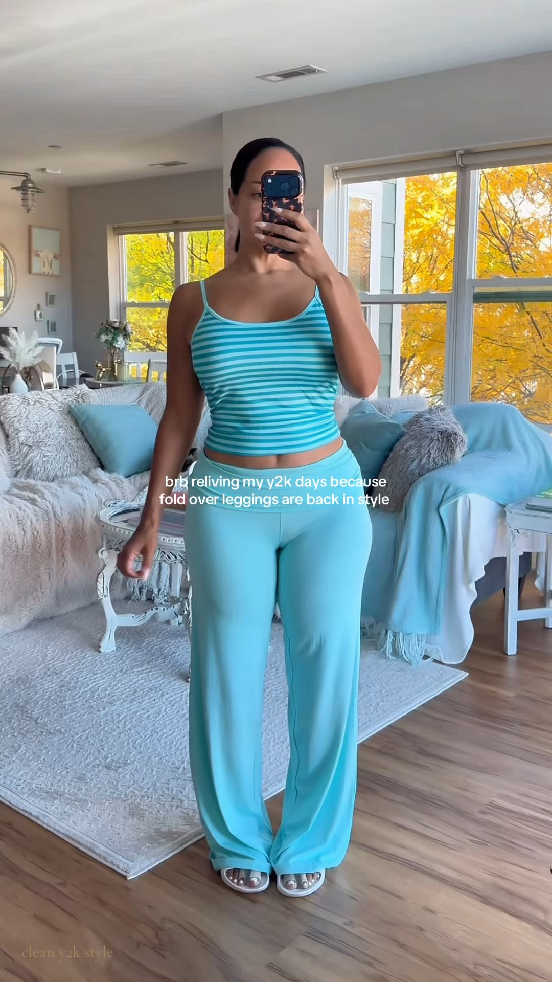 Y2K aesthetic is here and I’m reliving my high school days. I stg I had this exact set in the year 2000. Comfy, has stretch. I got a M which was fine but a L would’ve been more comfy as the front seam is short. 

5’3 145lbs 
over 40 fashion
petite curvy outfits