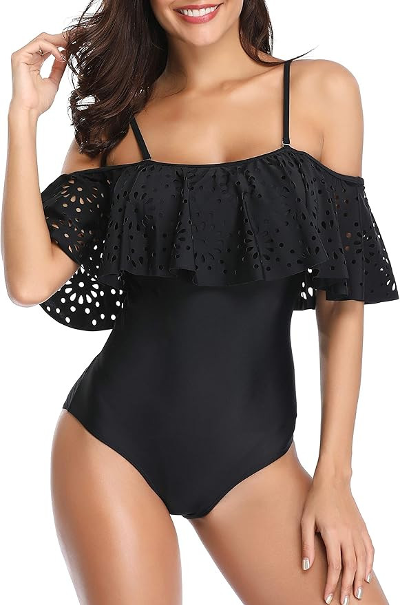 Tempt Me Women One Piece Off Shoulder Lace Swimsuits Ruffle Flounce Hollow Bathing Suits | Amazon (US)