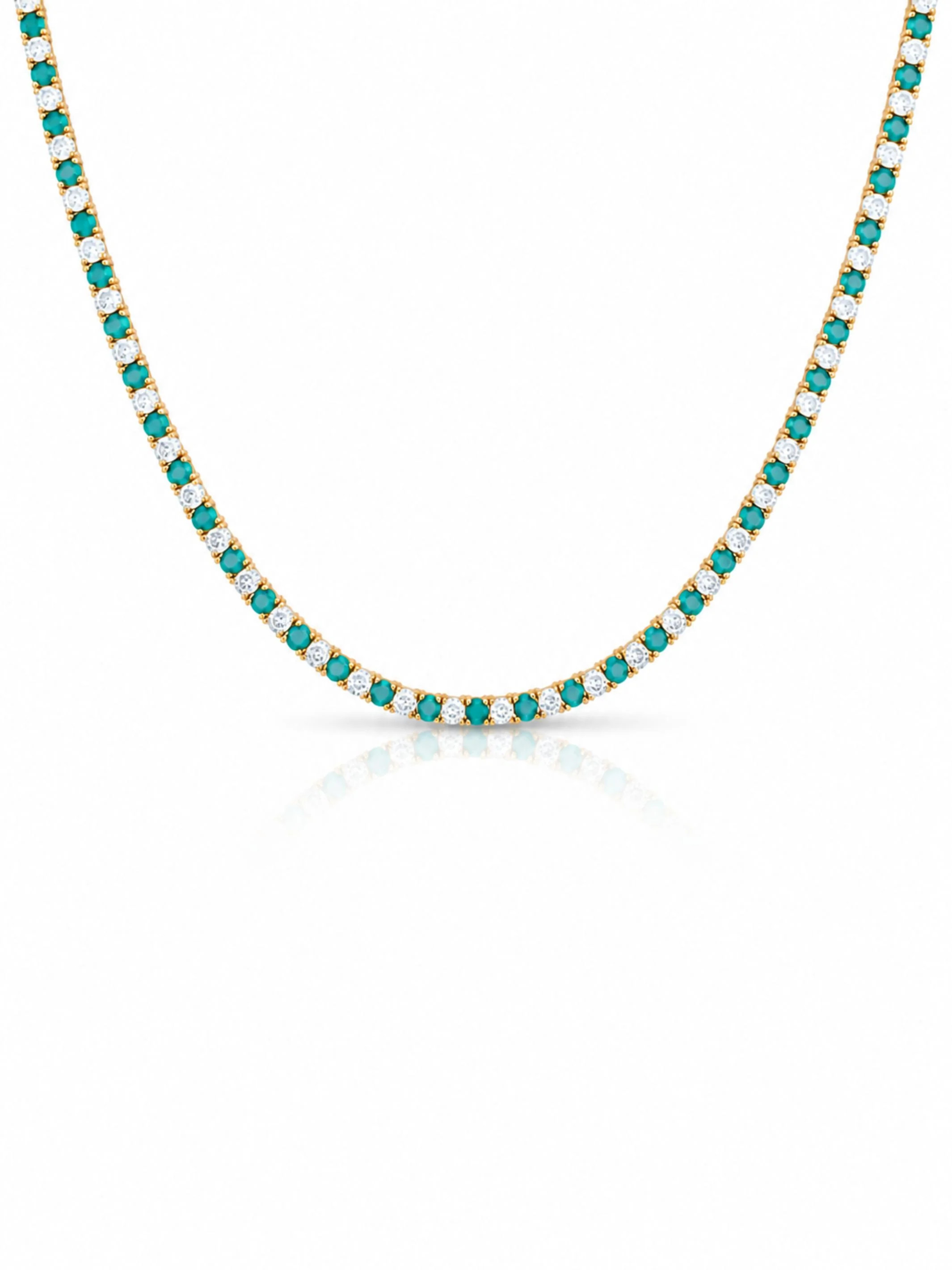 Dee Alternating Turquoise and CZ Tennis Necklace | leMel
