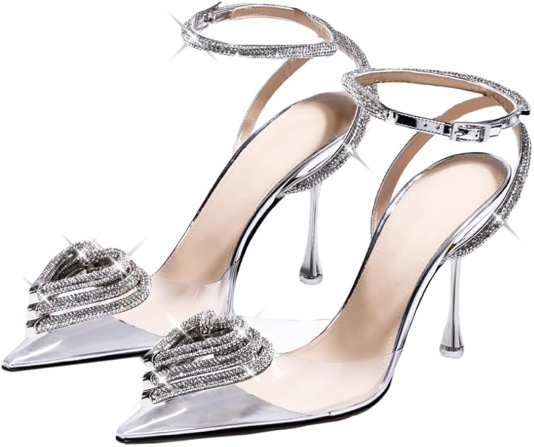 EQAUDES Rhinestone Heels For Women Wedding Heels Stiletto Ankle Strap Pointed Toe Heels Crytal Tr... | Amazon (US)