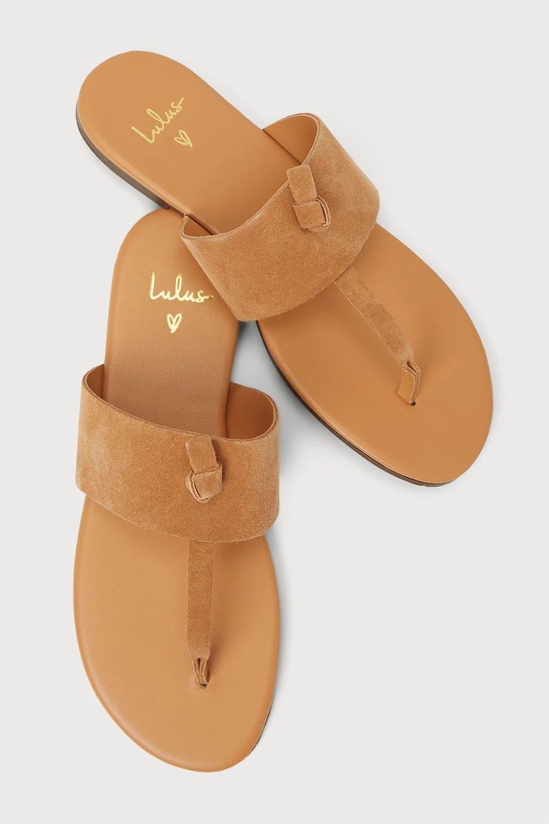 Gasia Camel Suede Leather Flat Thong Sandals | Lulus (US)