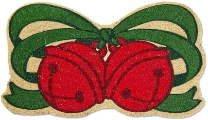 tag Jingle Bells Shaped PVC Coir Door Mat Christmas Red Multi 30x17 inches Easy Clean Natural Coi... | Amazon (US)