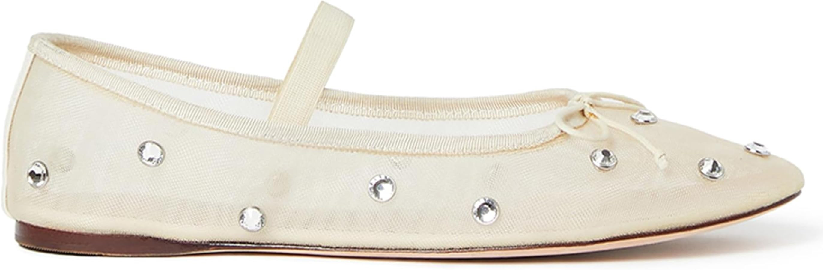 Crystal Tulle Ballet Flats for Women Rhinestone Mary Jane Mesh Flats Stretch Band Ballerina Shoes | Amazon (US)