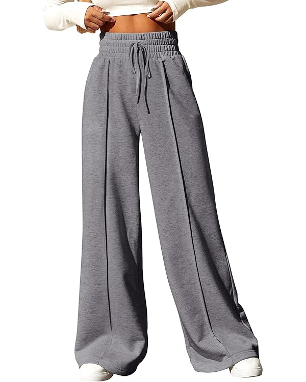 BTFBM Womens Wide Leg Sweatpants Casual Loose Solid Color Pants Comfy Lounge Joggers Baggy Sweatp... | Amazon (US)