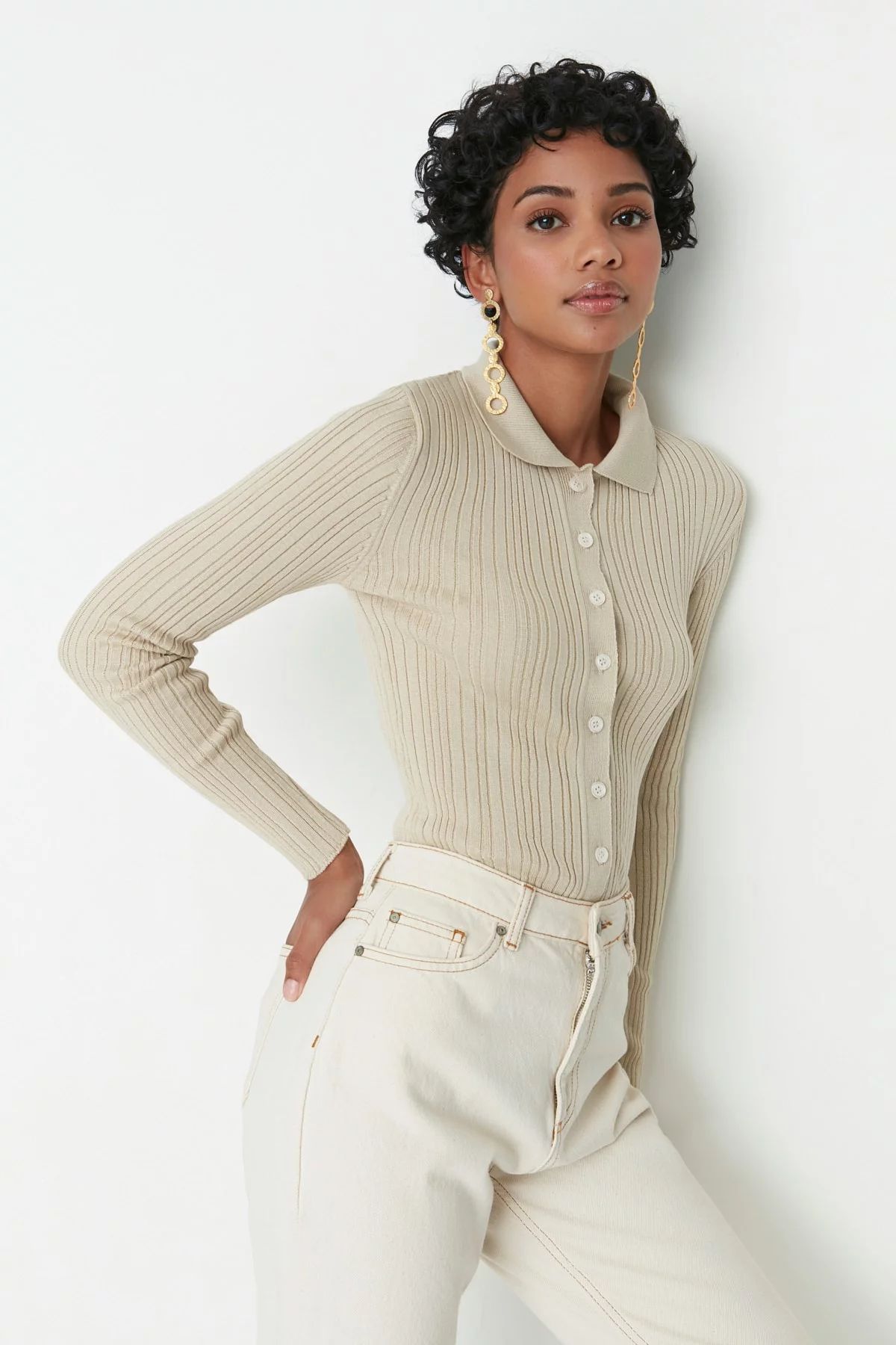 Trendyol Women  Slim Fit Basic Shirt Collar Knitwear Cardigan | Walmart (US)