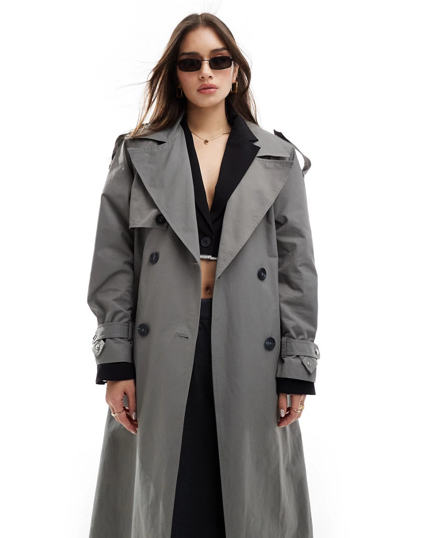 Bershka maxi trench coat in grey | ASOS (Global)