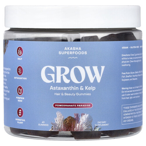 Akasha Superfoods, Grow, Hair & Beauty Gummies, Pomegranate Paradise, 60 Gummies | iHerb