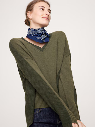 Cashmere Mixed-Stitch V-Neck Sweater | Banana Republic (US)
