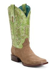 Made In Mexico Leather Embroidered Wide Square Toe Western Boots | TJ Maxx