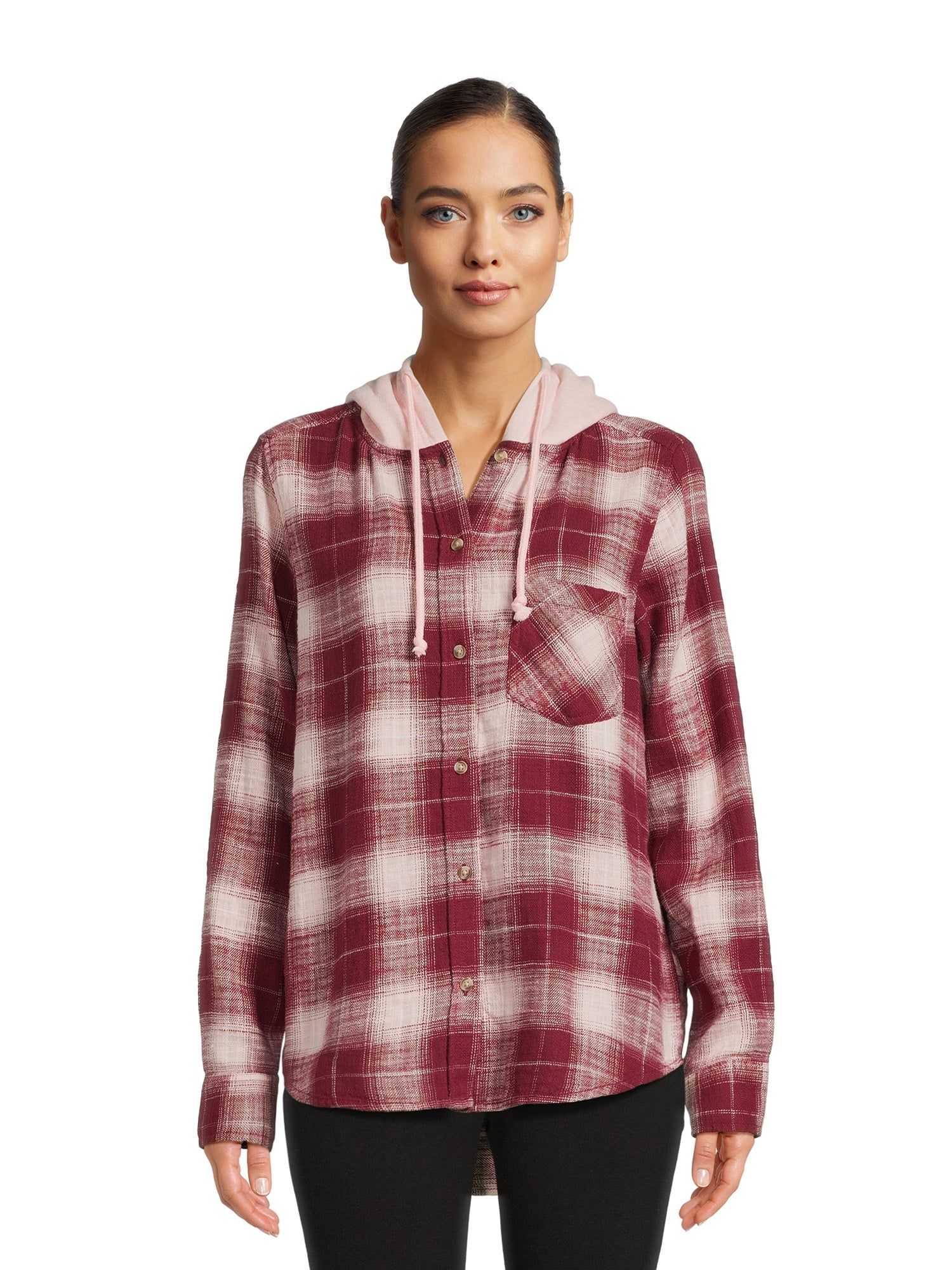 Time and Tru Women's Button Down Hooded Flannel Shirt, Sizes XS-3XL | Walmart (US)