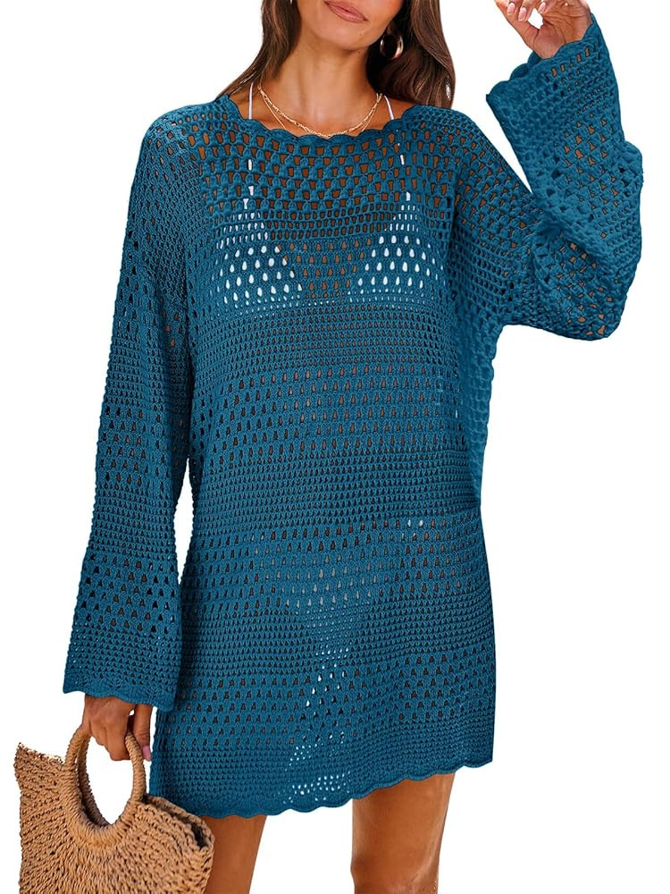 ANRABESS Women Swimsuit Crochet Swim Cover Up 2025 Summer Bathing Suit Swimwear Mesh Knit Beach D... | Amazon (US)