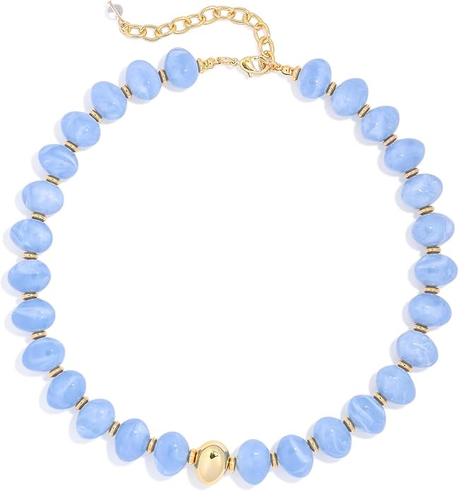 Beaded Choker Necklace for Women Chunky Statement Bead Necklace Adjustable Gold Chain with Irregu... | Amazon (US)