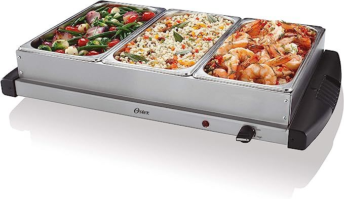 Oster Buffet Server Warming Tray | Triple Tray, 2.5 Quart, Stainless Steel | Amazon (US)