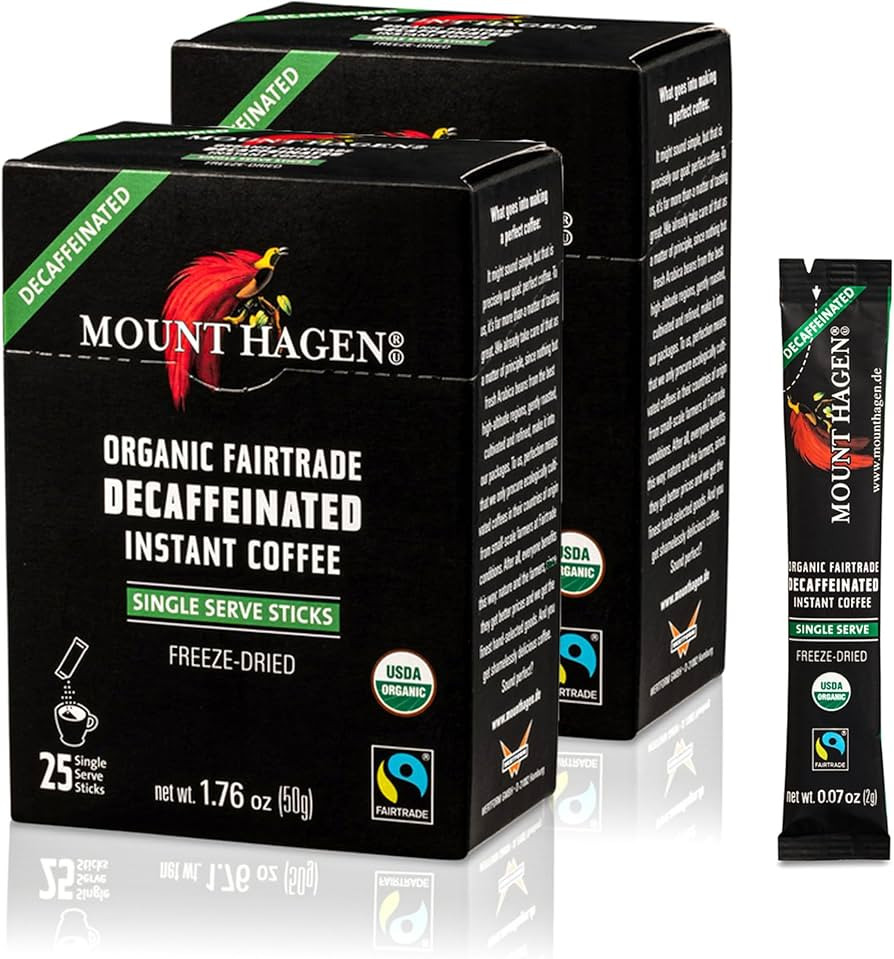 Mount Hagen 25 Count Single Serve Instant Decaf Coffee Packets - 2 pack | Decaffeinated Organic M... | Amazon (US)