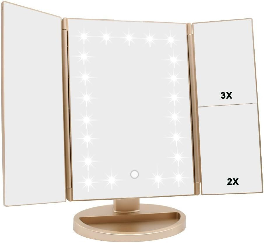Tri-fold Lighted Vanity Makeup Mirror with 3x/2x/1x Magnification, 21Leds Light and Touch Screen,... | Amazon (US)