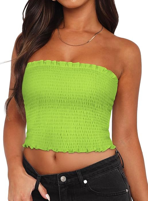 Womens Tube Top Summer Strapless Crop Tops Basic Tank Casual Sleeveless Shirt | Amazon (US)
