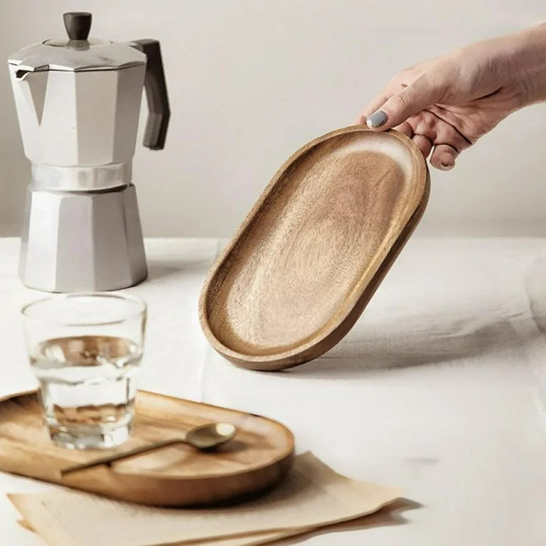 Wood Serving Tray for Jewellery Key Coin,Oval Wood Natural Dessert Cup Tray, Small Wooden Cheese ... | Walmart (US)