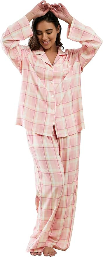 Womens Pajamas Set 2 Piece Long Sleeve Sleepwear Button Down Pjs Lounge Set Nightwear with Pocket... | Amazon (US)