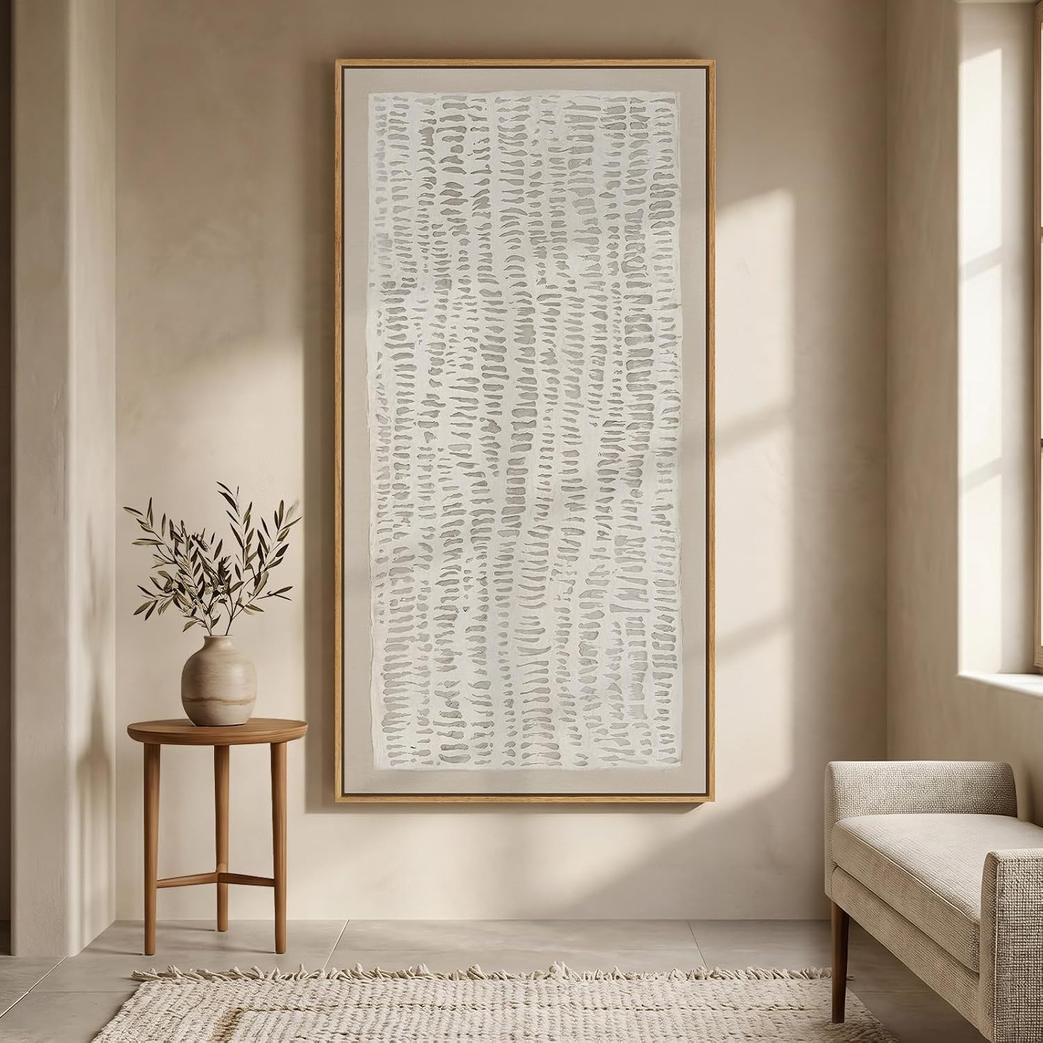 Large Framed Neutral Beige Minimalist Abstract Wall Art, Vertical 30x60 In | Amazon (US)