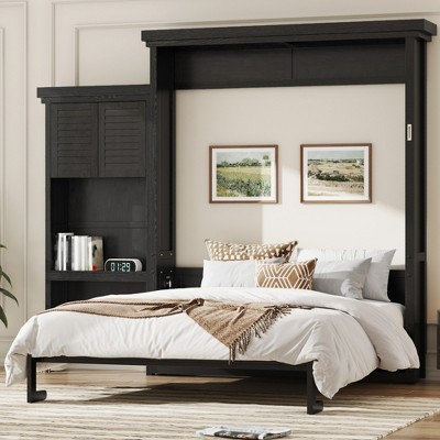 Queen Murphy Bed with Storage Shelves, Space Saving Wall Bed with Cabinet, Louvered Design, Black - ModernLuxe | Target