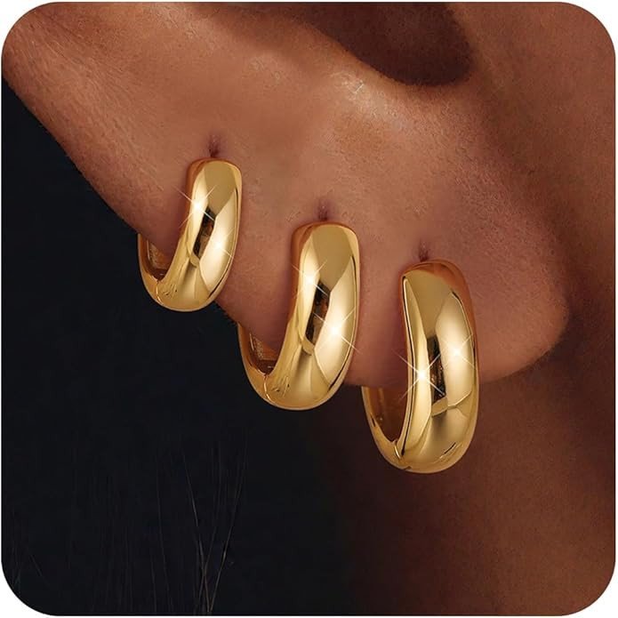 MILACOLATO 3Pairs Small Gold Hoop Earrings Set for Women Trendy 14K Gold Filled Sterling Silver C... | Amazon (US)
