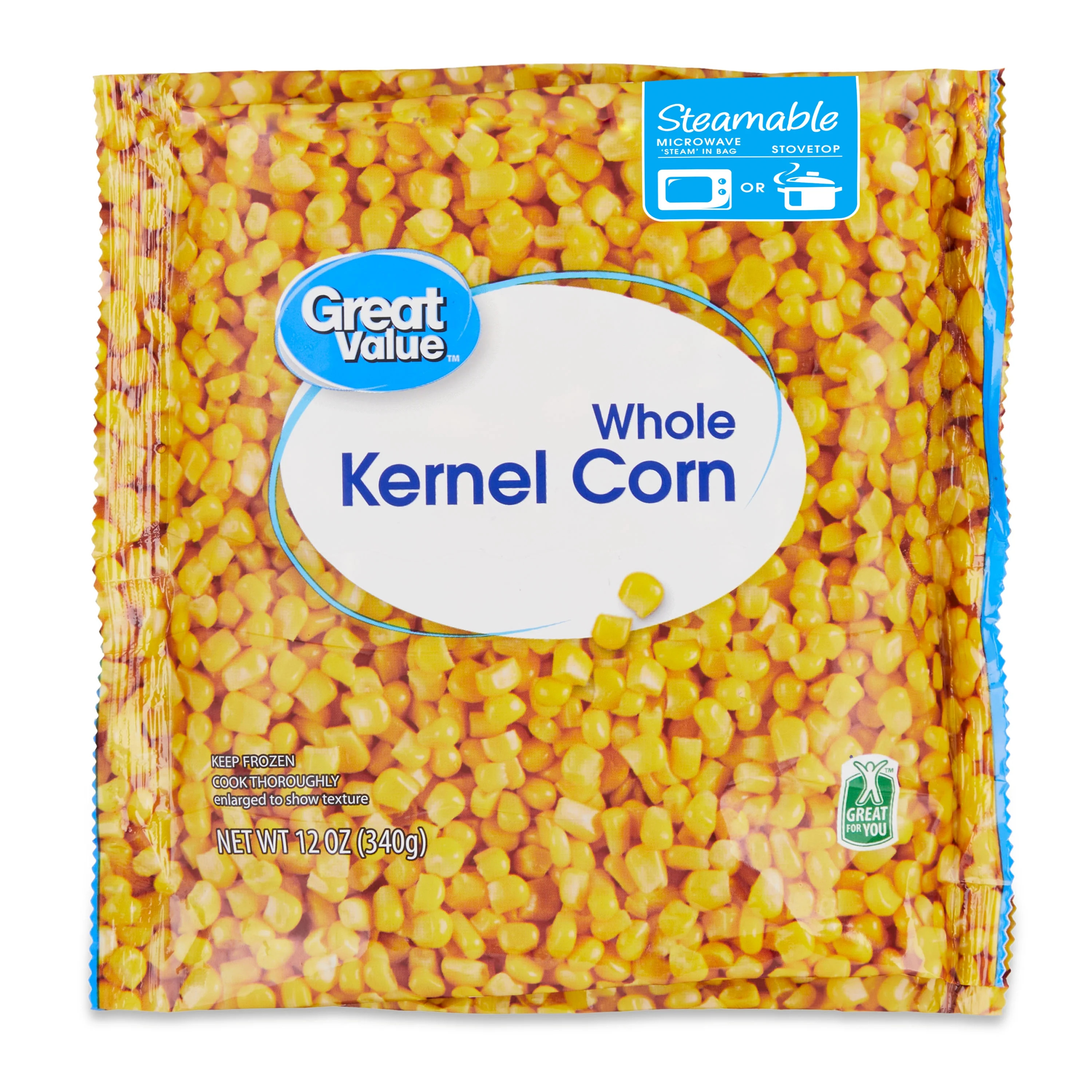 Great Value Frozen Whole Kernel Corn, 12 oz Steamable Bag | Walmart (US)