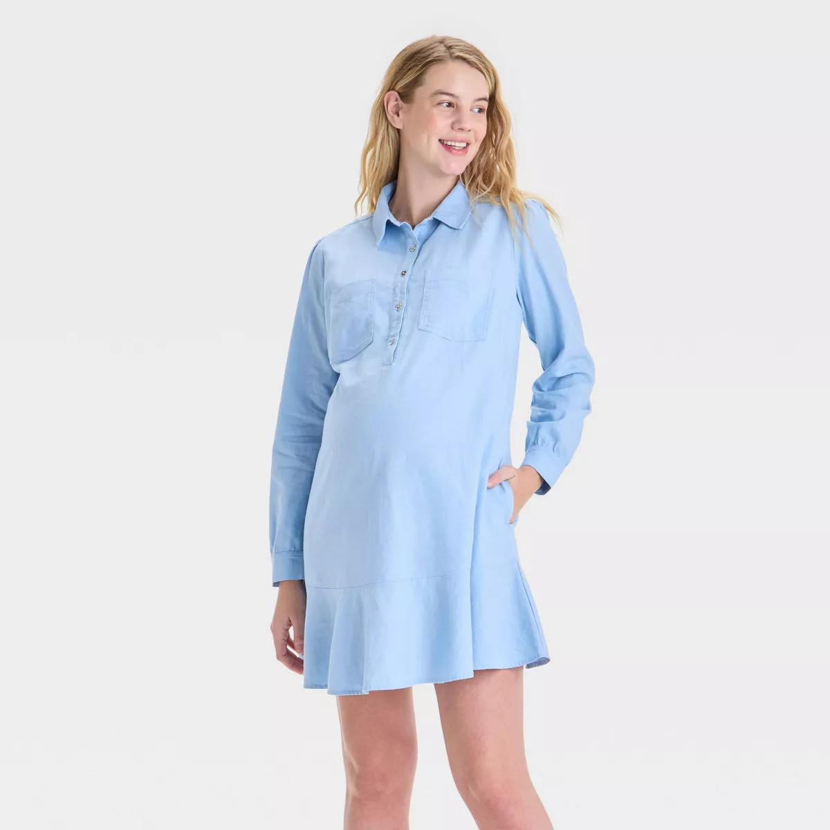 Long Sleeve Flounce Hem Mini Maternity Shirtdress - Isabel Maternity by Ingrid & Isabel™ | Target