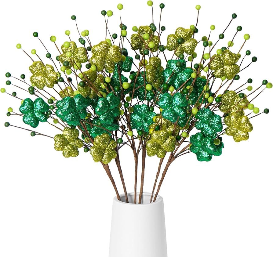 Houele 3D Shamrock Stems St. Patrick's Day Picks - 6 Pack 3D Green Shamrock and Berry Stems St. P... | Amazon (US)